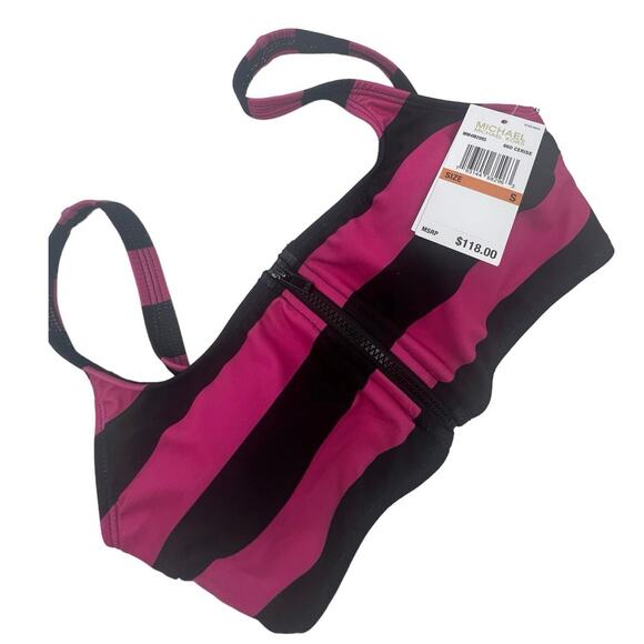 Michael Kors Two-Piece Swim Suit Pink and Black Stripes Size Small New with Tags - Picture 2 of 11